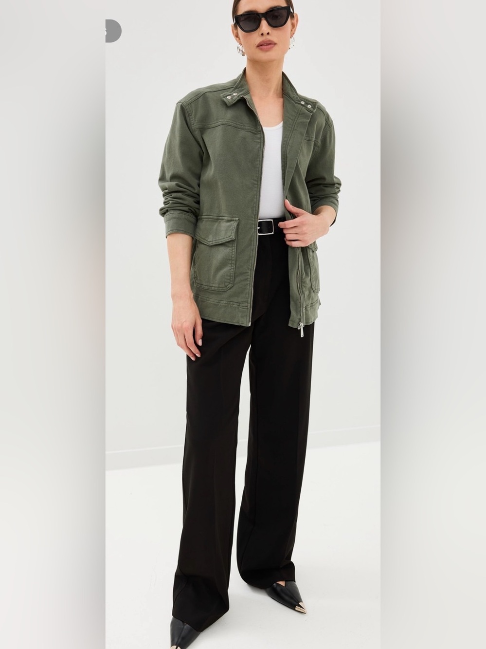Anine Bing Olive Utility Zip Jacket with Stand Collar